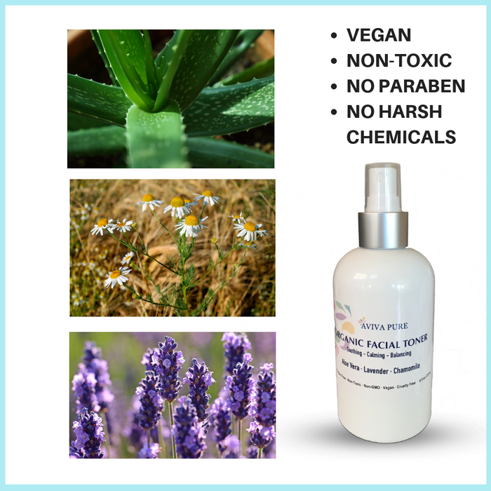 Organic Facial Toner by Aviva Pure - With Calming Aloe Vera, Chamomile, Lavender - Aviva Pure